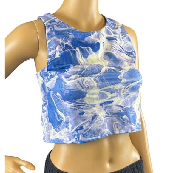 (5 for $25)Champion Blue Ripple Effect Round Neck Sleeveless Crop Top Size Large - Picture 3 of 6